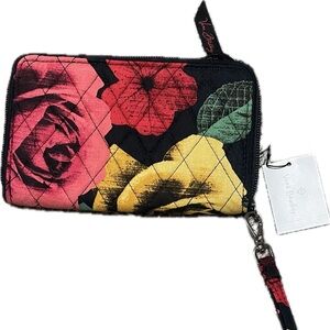 Vera Bradley Black and Red Wristlet with Floral Design